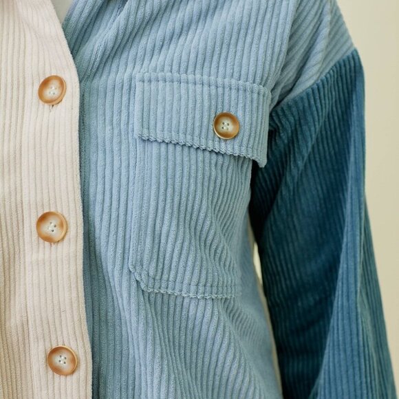 MYSTREE HIGH & LOW COLOUR BLOCK CORDUROY SHACKET - Picture 7 of 7